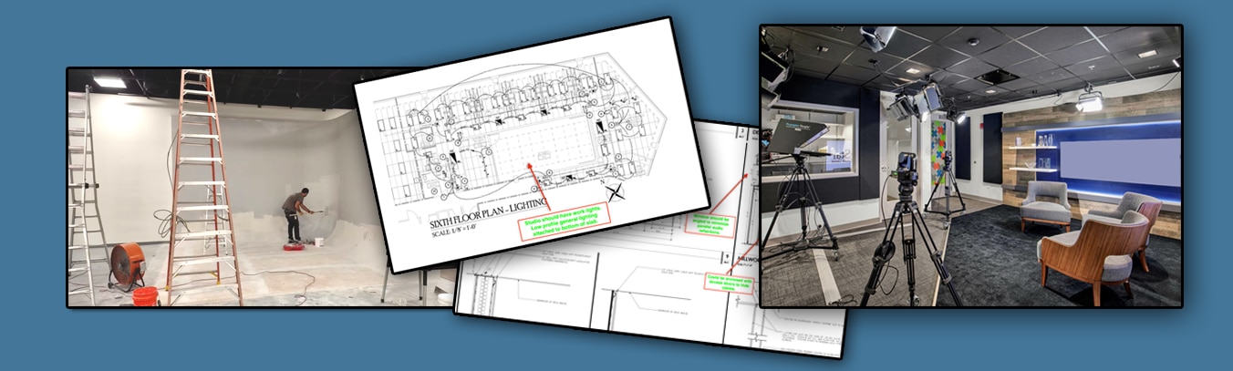 video studio design and building construction integration blue prints