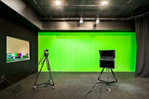 Professional green screen video production studio with PTZ camera