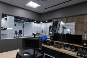Mattress Firm corporate TV studio control room designed and built by Ball Media Innovations