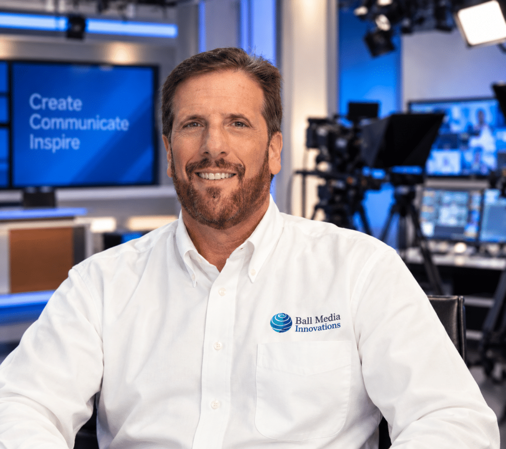 Greg Ball, President of Ball Media Innovations, in a professional TV studio